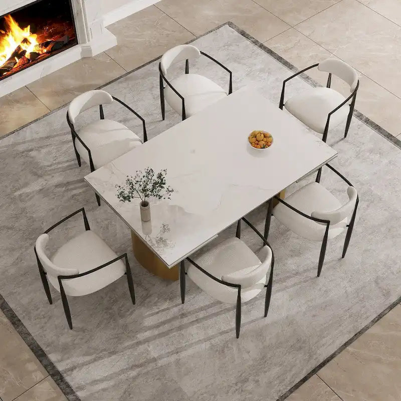 94.48 Inch Modern Minimalist 9 - Piece Extendable Sintered Stone Top Double Pedestal Dining Set