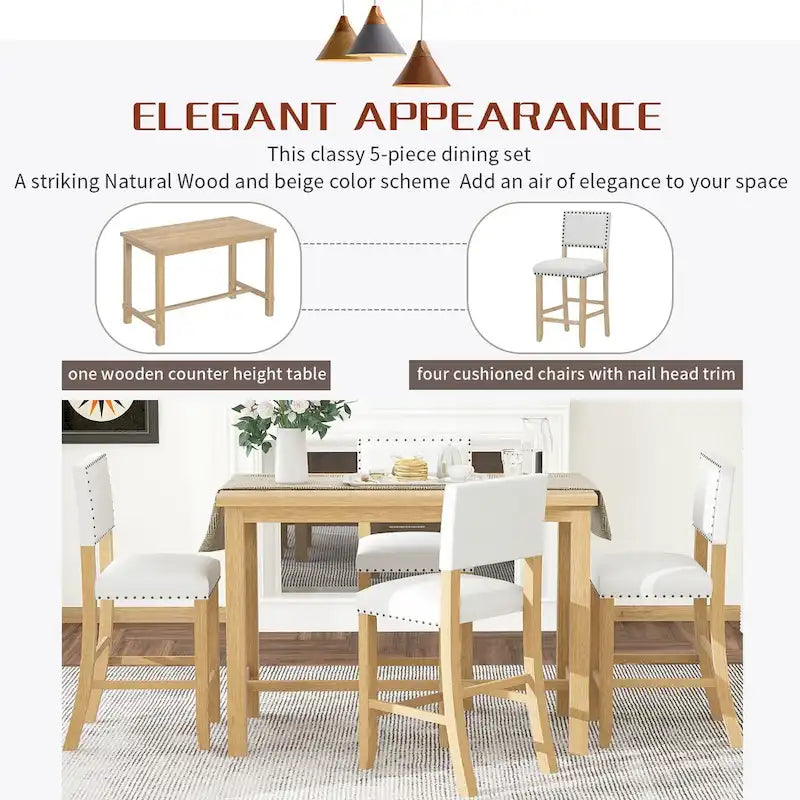 5-Piece Counter Height Dining Set with Table and 4 Chairs