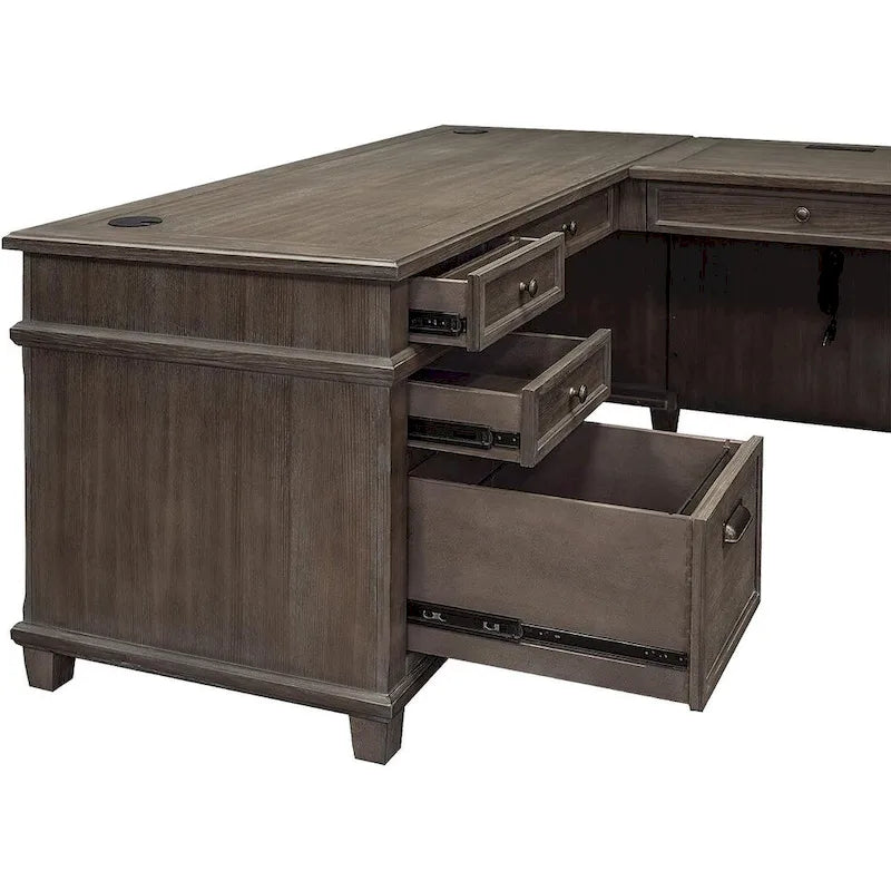 Carson Wood L-Desk & Return, Writing Table, Office Desk, Gray