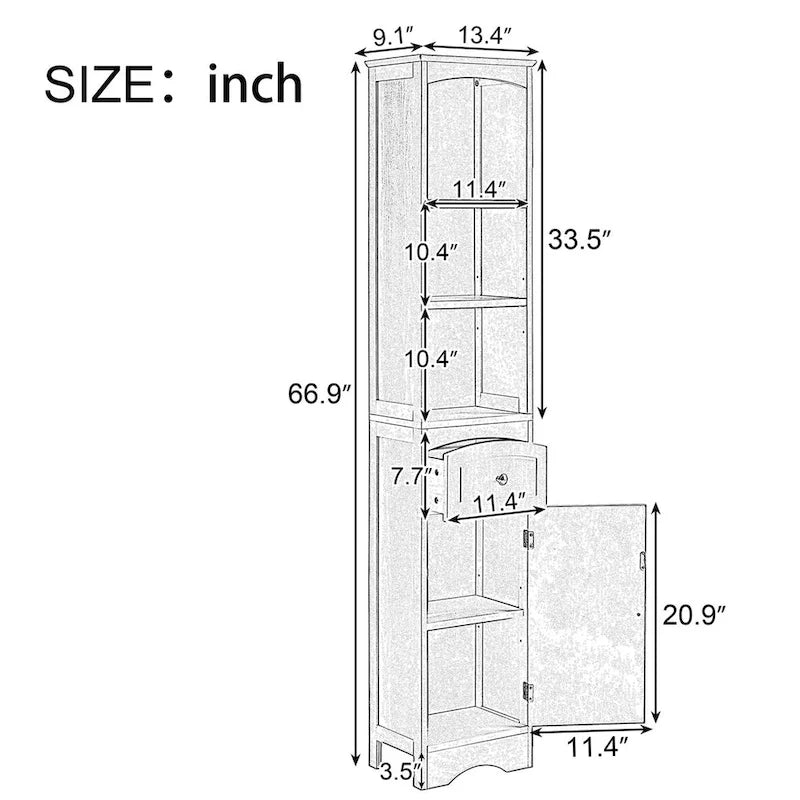 67 Tall Freestanding Bathroom Storage Cabinet with Doors and Adjustable Shelves - 68 Tall